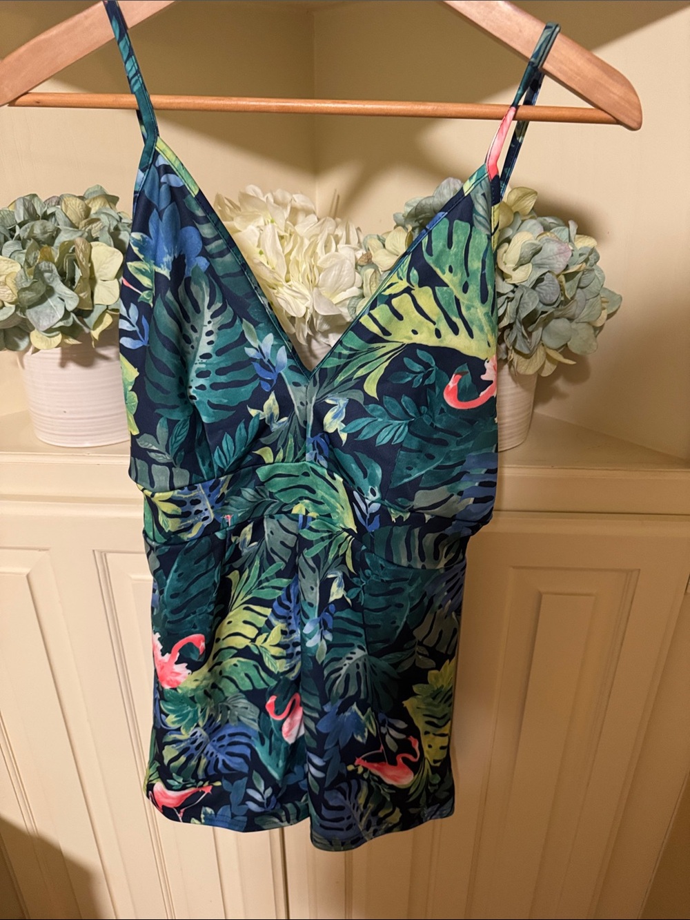 Missguided + Navy Tropical Leaf & Flamingo One-Piece